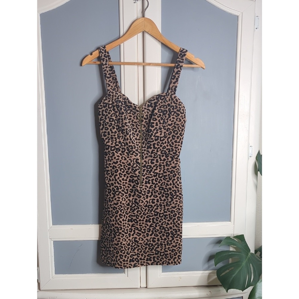 Wild Fable Leopard Print Zip Front Mini Dress XS Y2K Bodycon